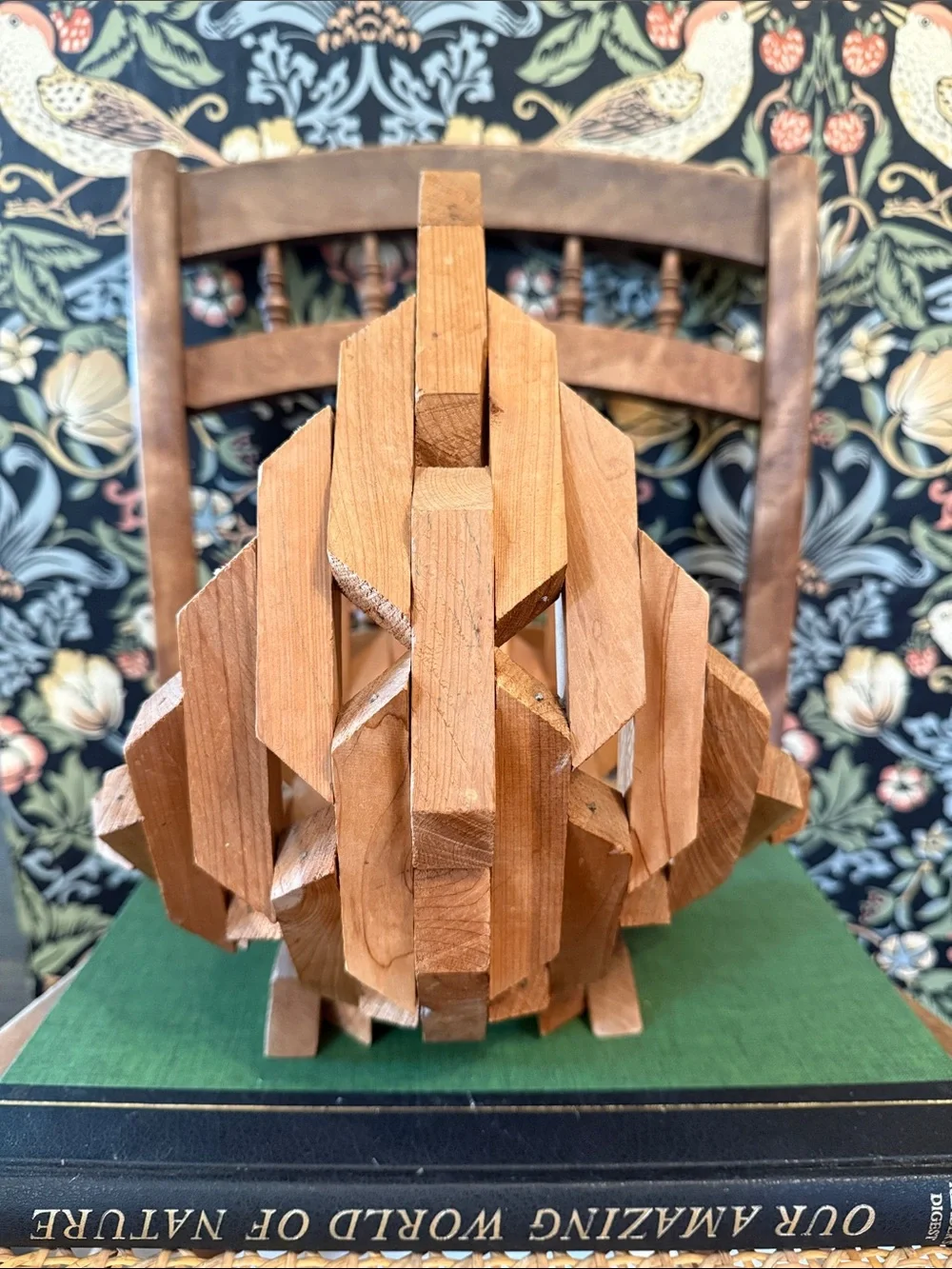 Vintage Mid Century Geometric Wood Basket Planter
